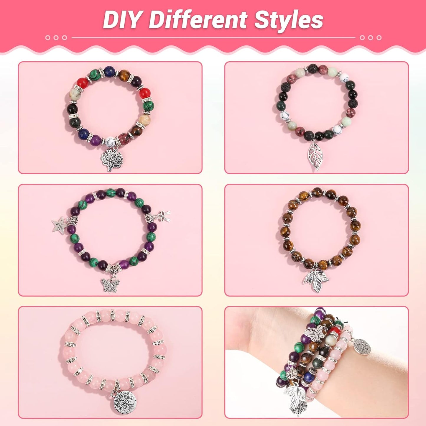 Love Creative DIY Stone Jewelry Making Kit Crystal Stone Bracelet Making Kit for Adults, Crystal Natural Stone Healing Beads for Jewelry Making, Bracelet Making