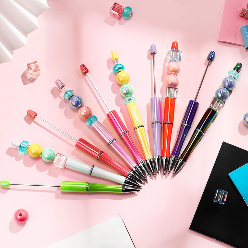 Love Creative DIY 10 Pieces Plastic Beadable Pen Bulk Bead Ballpoint Shaft Black Ink Beaded Pens with 50 Refills for DIY Making Gift Kids Students Office School Supplies(Bright Color)