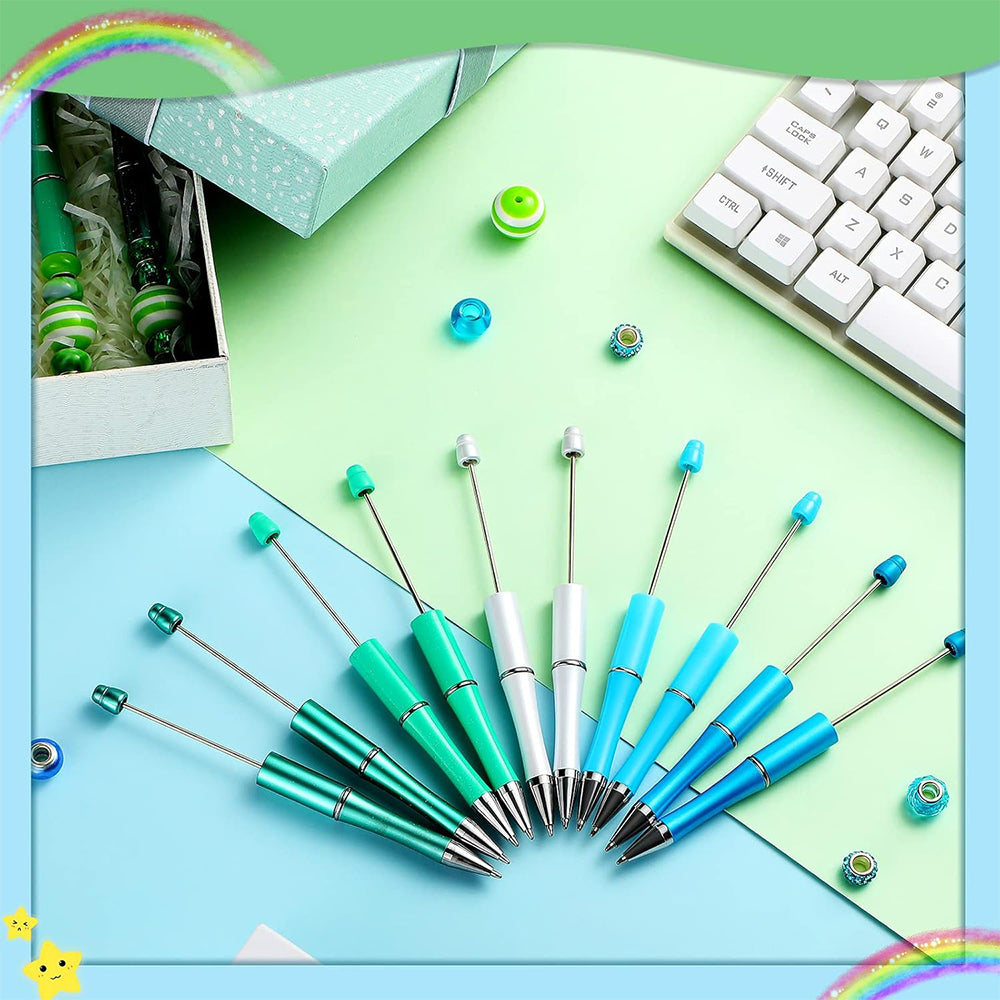 Love Creative DIY 10 Pieces Plastic Beadable Pen Bulk Bead Ballpoint Shaft Black Ink Beaded Pens with 50 Refills for DIY Making Gift Kids Students Office School Supplies(Bright Color)