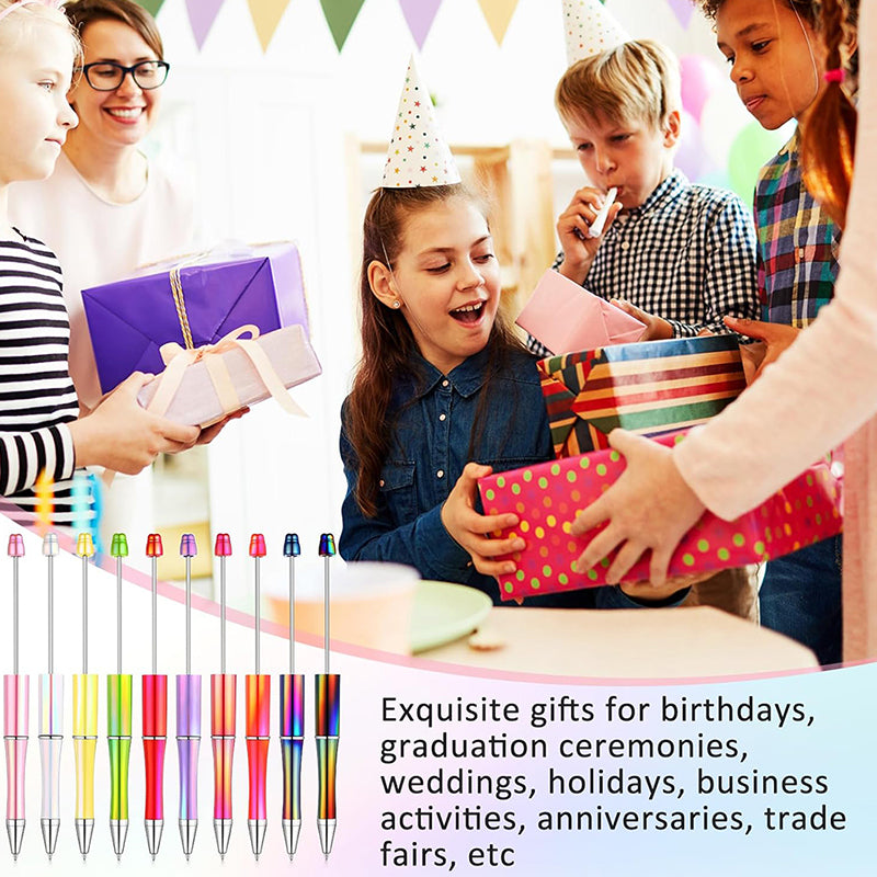Love Creative DIY 10 Pieces Plastic Beadable Pen Bulk Bead Ballpoint Shaft Black Ink Beaded Pens with 50 Refills for DIY Making Gift Kids Students Office School Supplies(Bright Color)
