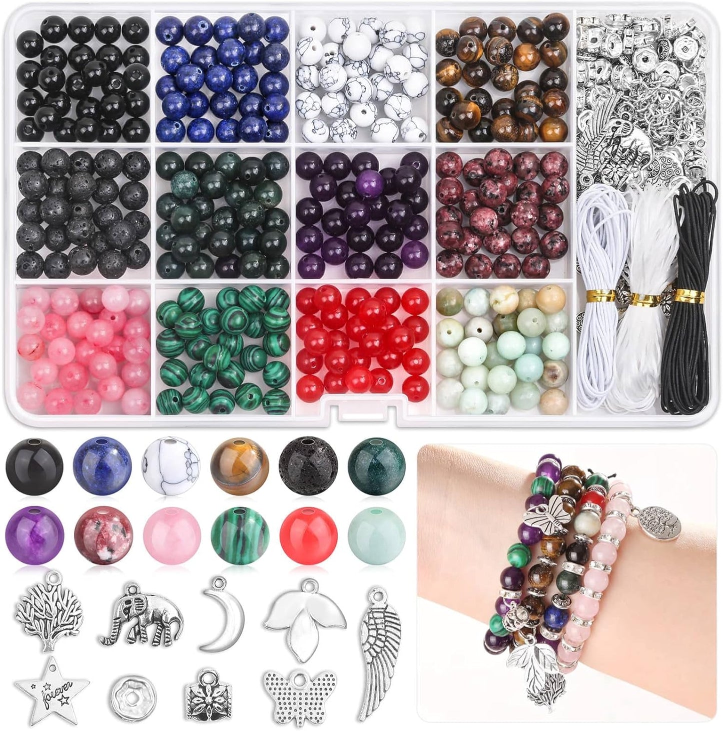 Love Creative DIY Stone Jewelry Making Kit Crystal Stone Bracelet Making Kit for Adults, Crystal Natural Stone Healing Beads for Jewelry Making, Bracelet Making