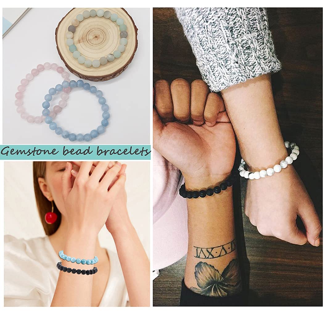 Love Creative DIY 10PCS Natural Stone Bead Bracelets for Men & Women,Semi-Precious Crystal Design,Adjustable Elastic Cord,Unisex Handmade Jewelry
