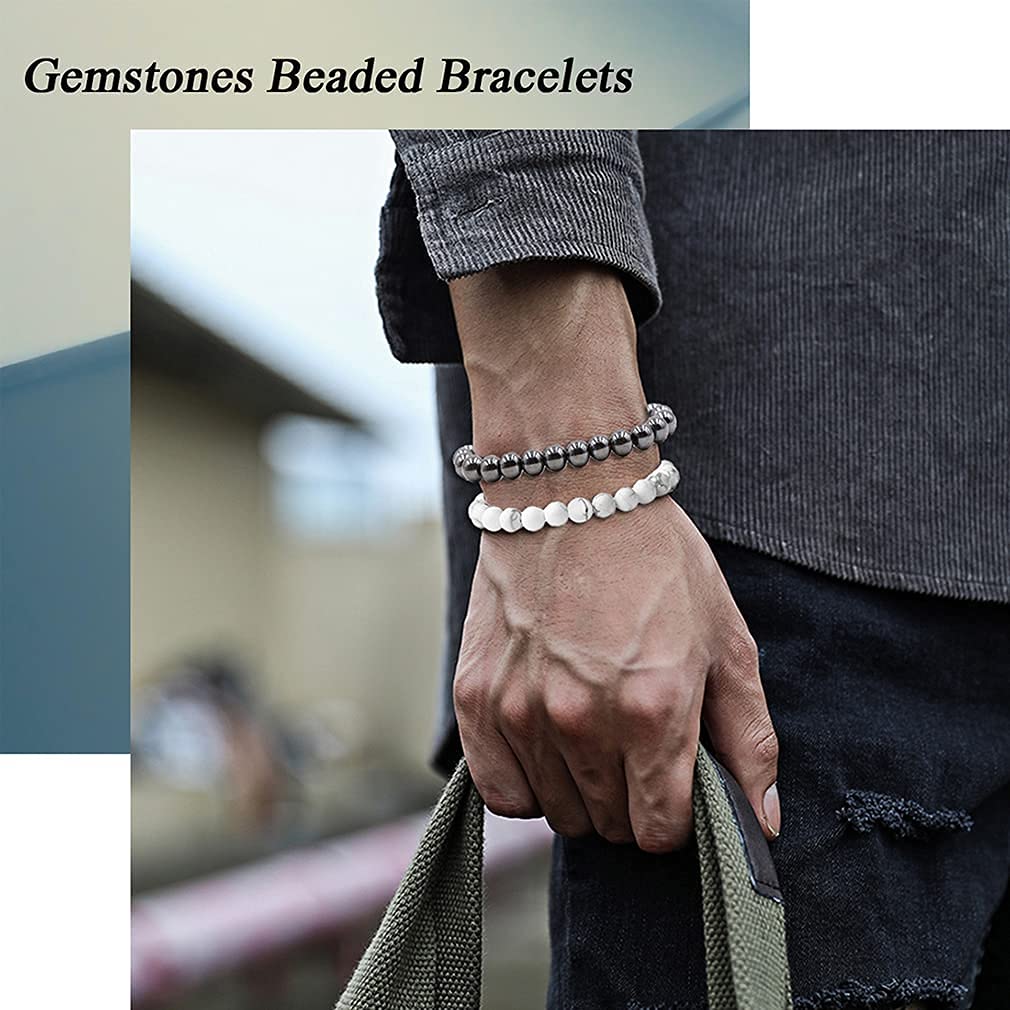 Love Creative DIY 10PCS Natural Stone Bead Bracelets for Men & Women,Semi-Precious Crystal Design,Adjustable Elastic Cord,Unisex Handmade Jewelry
